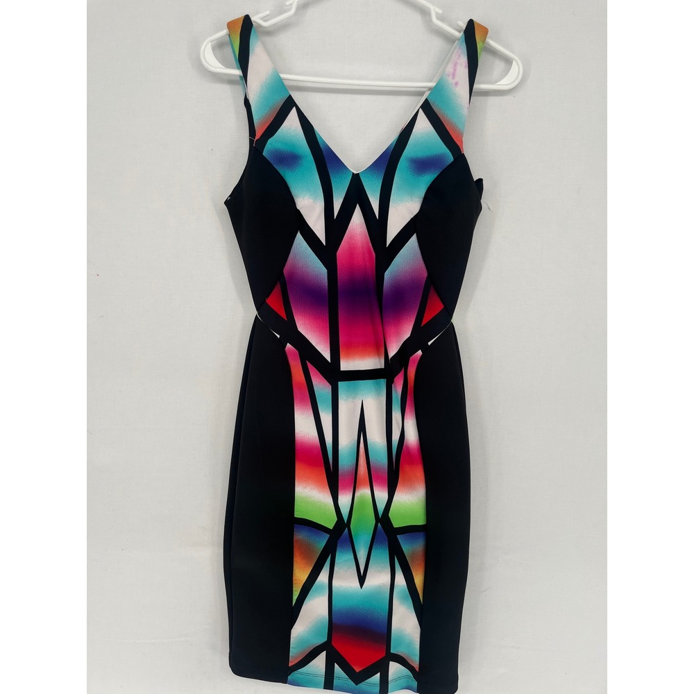Bisou Bisou Michele Bohbot Geometric Print V-Neck Sheath Dress Multicolor Size 2